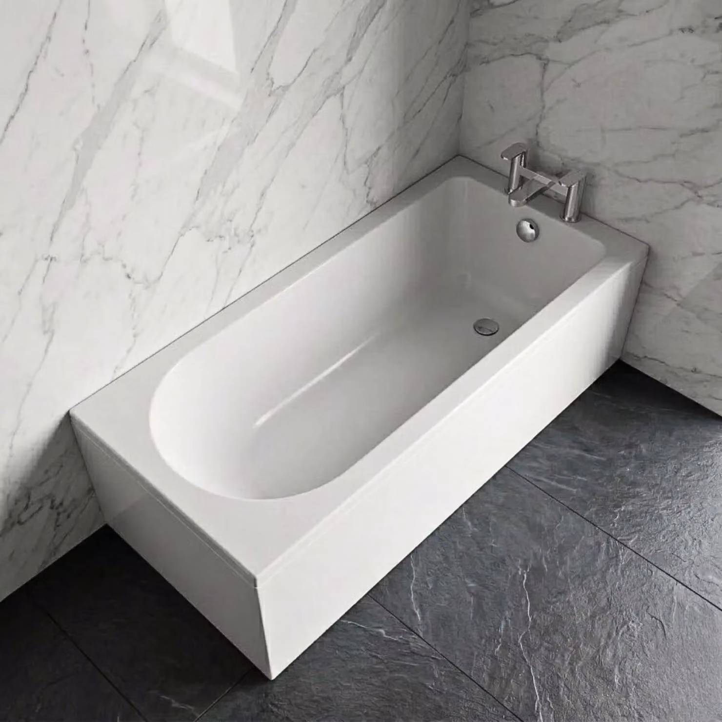 Balterley Round Single Ended Straight Shower Bath with Leg Set, White, W/D: 1700 x 700 mm – 3