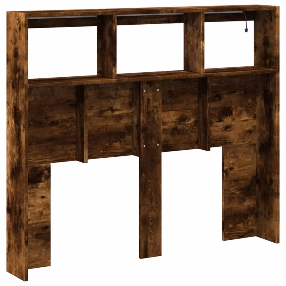 Berkfield Home Headboard Cabinet with LED in Smoked Oak, Brown, W/D/H: 120 x 17 x 102 cm – 6