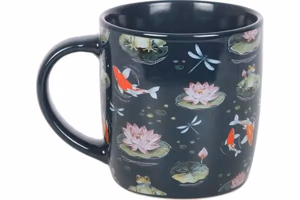 KDMD Pond Print Mug in Teal and Blue Floral Design, 350 ml – 2