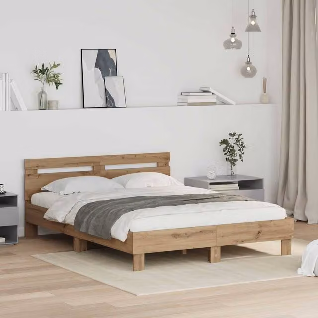 Berkfield Home Artisan Oak Bed Frame in Brown, Engineered Wood, W/D/H: 120 x 200 cm