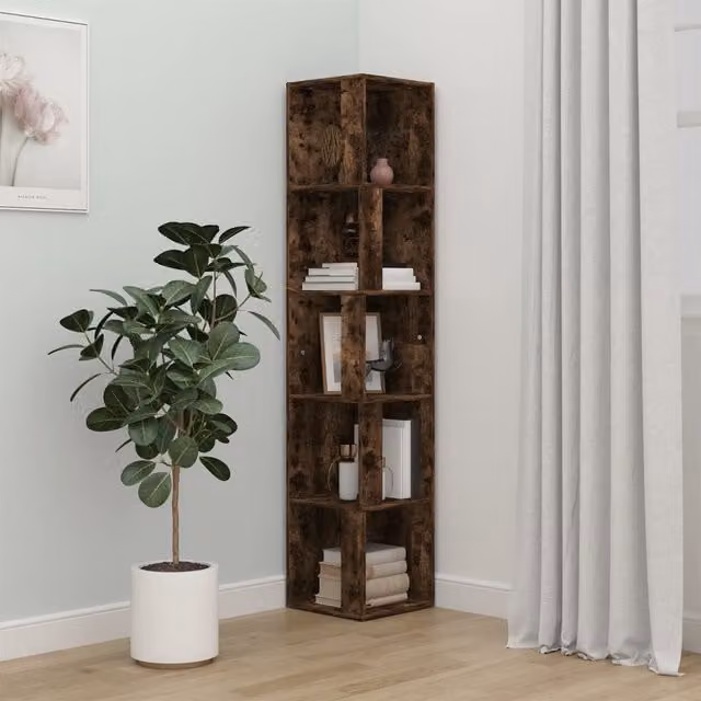 Berkfield Home Corner Cabinet in Smoked Oak Brown, W/D/H: 33 x 33 x 164.5 cm