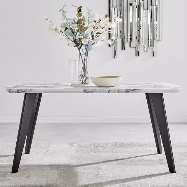 FurnitureboxUK Andria White Marble Effect Rectangular 6-Seater Dining Table with Black Legs