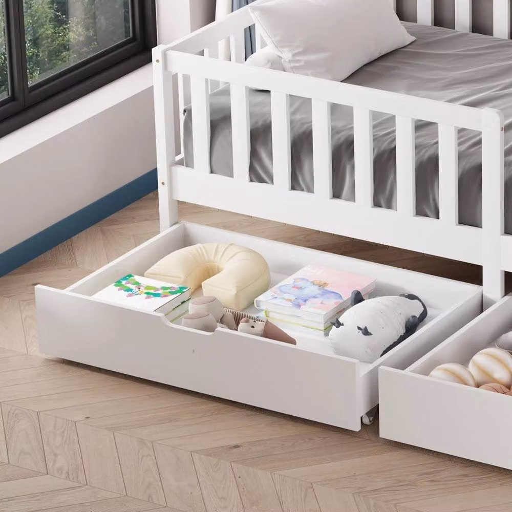 FORGEVIO White Lacquered Pine Wood Toddler Bed Frame, W/D/H: 90 x 190 cm – 3