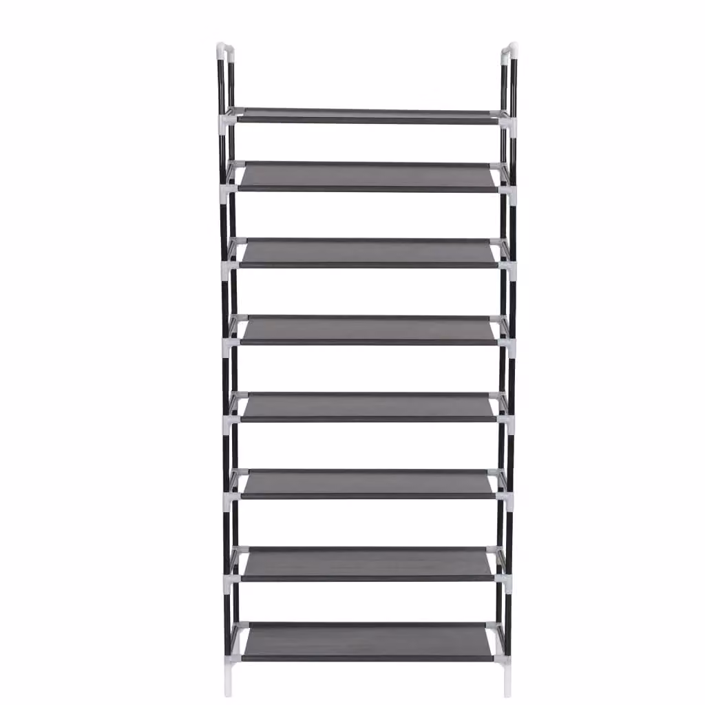 Berkfield Home 8-Shelf Metal and Non-woven Fabric Shoe Rack in Black – 2