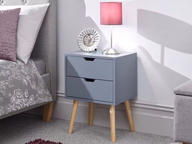 GFW Nyborg 2 Drawer Bedside Table in Dark Grey