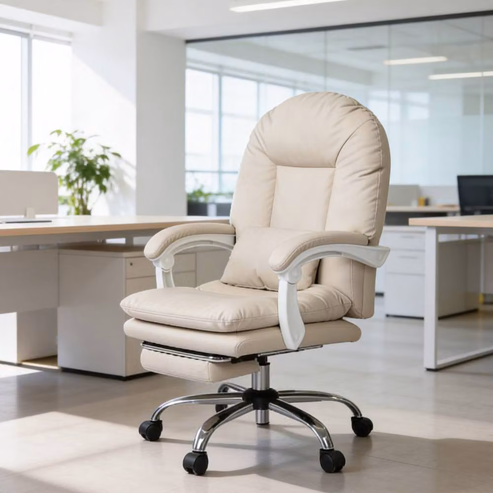 Levede Ergonomic Executive Office Chair in Beige Synthetic Leather with Footrest and Headrest – 3