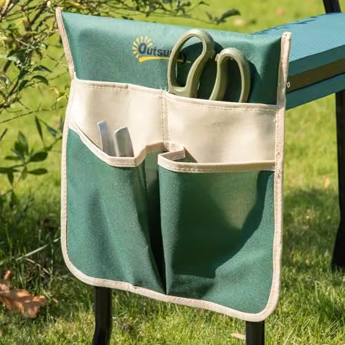 Outsunny 2 in 1 Garden Kneeler Seat with Tool Bag, Green – 9