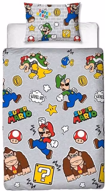 Super Mario Reversible Single Duvet Cover Set, Multicolour Polyester