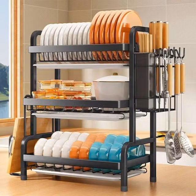 SPETLEK 3 Tier Kitchen Sink Drainer Dish Shelf Rack, Black