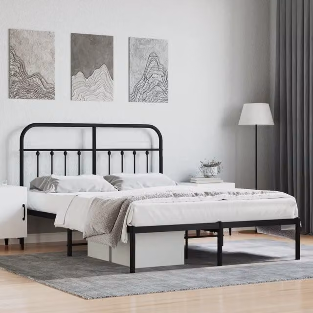 Berkfield Home Metal Bed Frame with Headboard in Black, W/D/H: 140 x 200 cm