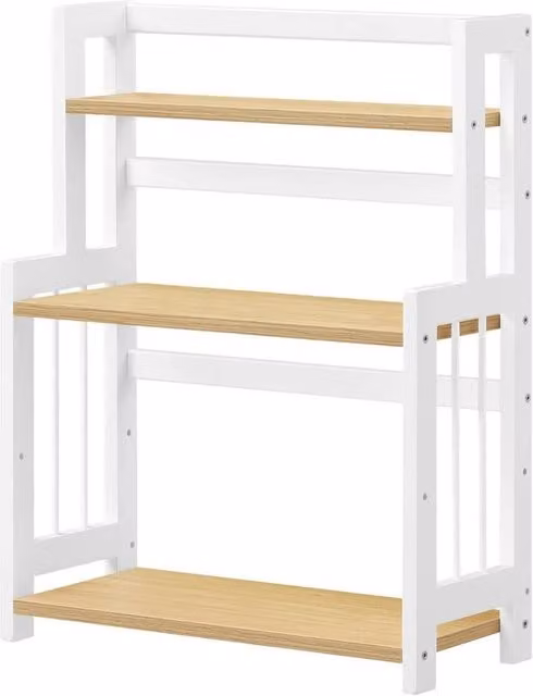 Kelvenix 3-Tier Scandinavian Style Countertop Storage Shelf in White and Brown Wood Finish