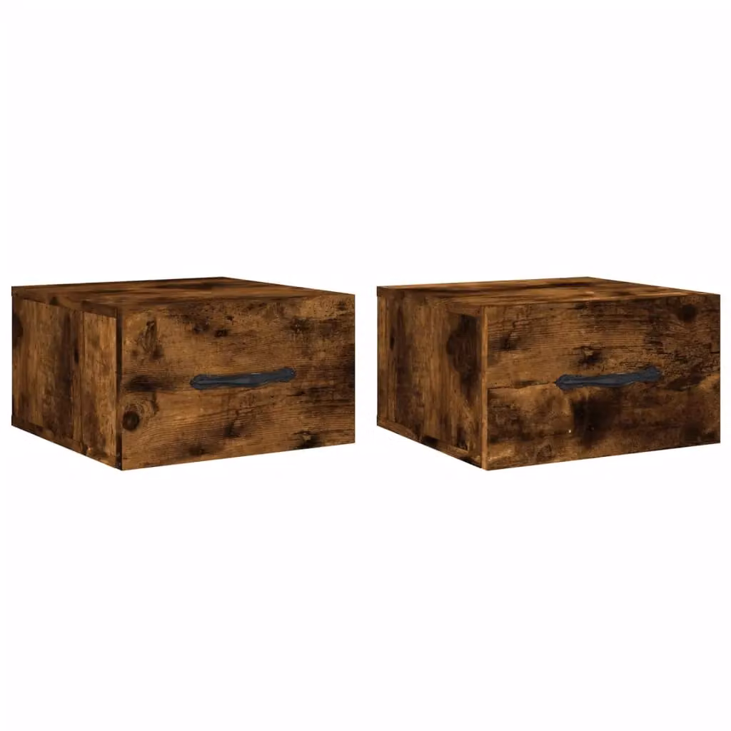 Berkfield Home Set of 2 Wall-mounted Bedside Cabinets in Smoked Oak Brown, W/D/H: 35 x 35 x 20 cm – 1