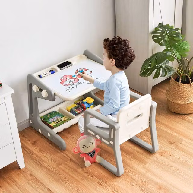 Costway 2 in 1 Toddlers Magnetic Painting Board in Grey