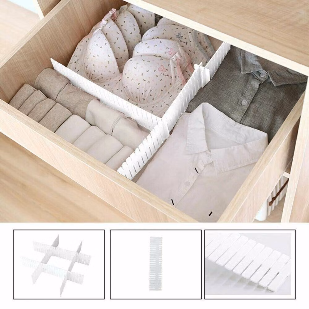 SPETLEK Adjustable Drawer Dividers Organiser for Socks and Make Up, White – 2