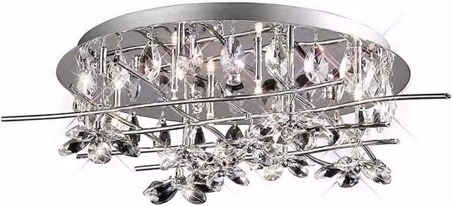 Netlighting Aviance 8 Light Flush Ceiling Lamp in Chrome and Grey with Crystal Details (G4 Compatible)