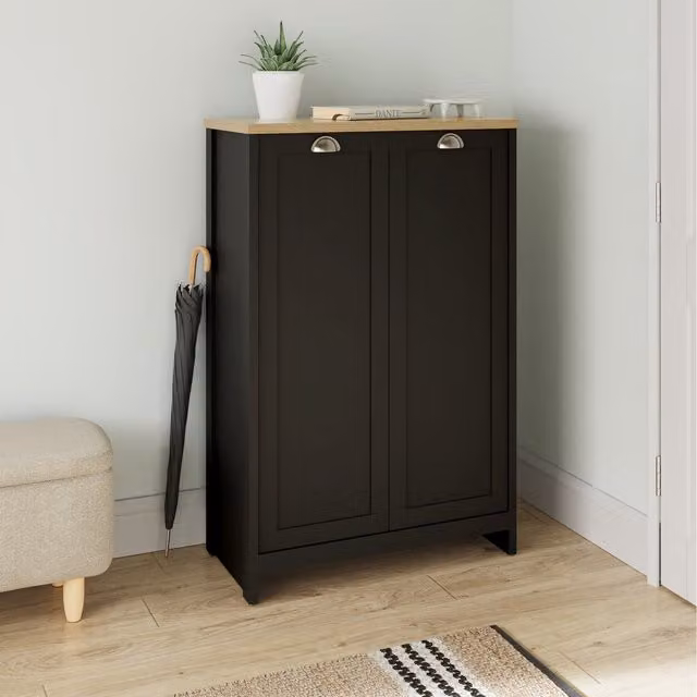 GFW Lancaster Modern 2 Door Shoe Cabinet in Matt Black