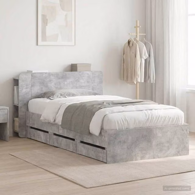 Berkfield Home Modern Bed Frame with Headboard and Storage Drawers in Grey, W: 80 cm, L: 200 cm