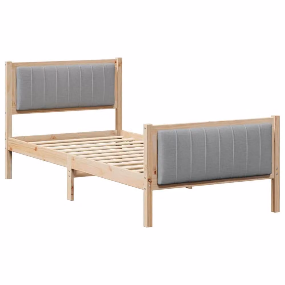 Berkfield Home Modern Upholstered Bed Frame in Brown and Light Grey, Solid Pine Wood, W/D/H: 90 x 200 cm – 2