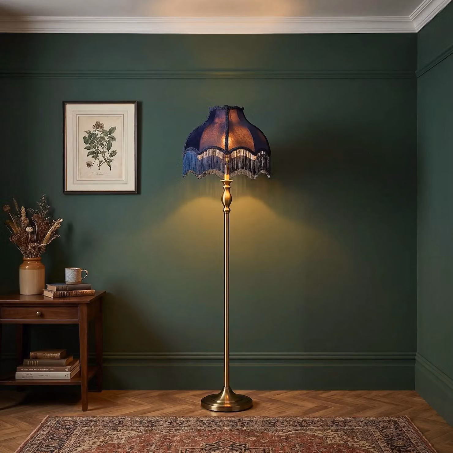 Happy Homewares Classic Victorian Velvet Lamp Shade with Long Tassels and Embroidered Trims in Midnight Blue, Diameter: 36 cm – 5