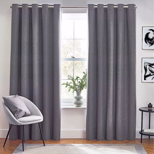 Make It A Home Dawn Textured Blackout Eyelet Curtains in Charcoal Grey, H: 229 cm x W: 168 cm