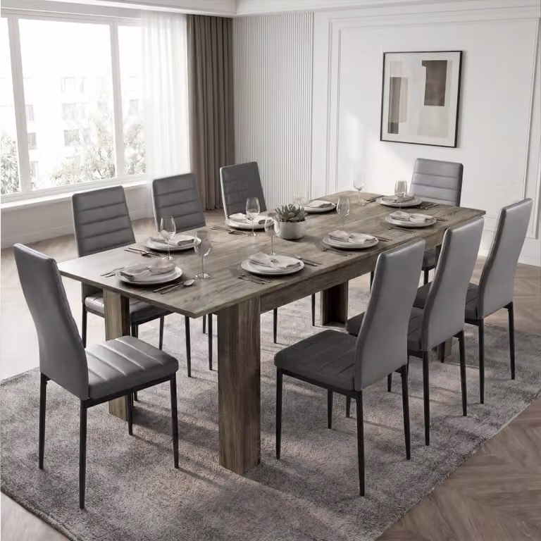 DHS Milo Extendable Rectangular Dining Table Set with 8 Chairs in Grey and Black