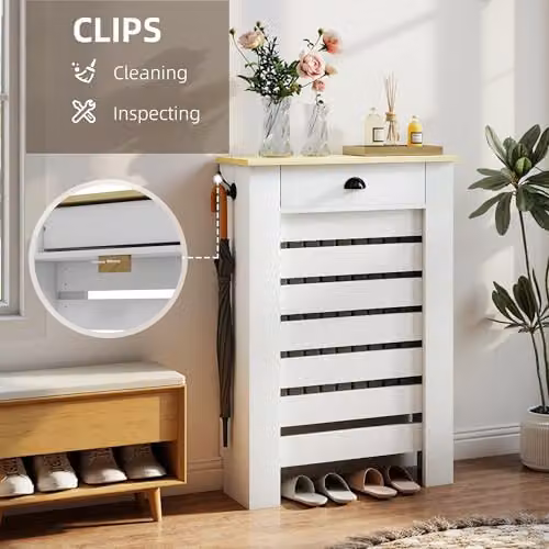 HOMCOM Radiator Cover with Drawer, White MDF, H: 95.5 cm, W: 78 cm, D: 19 cm – 3