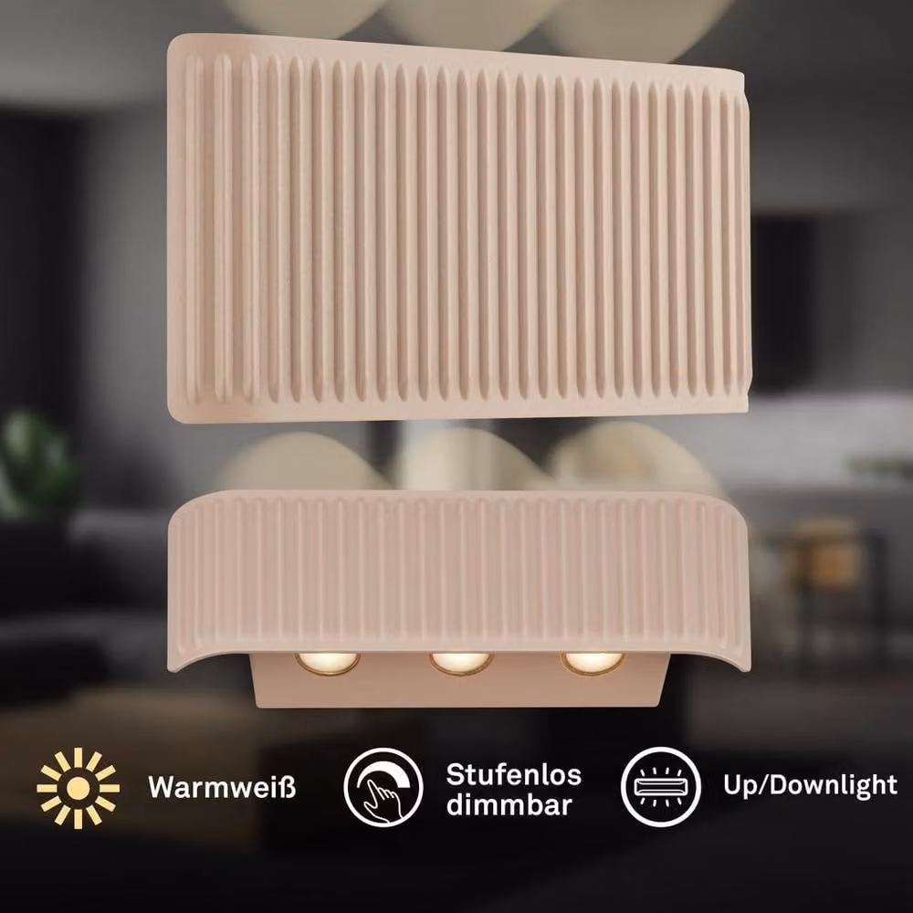 Briloner Rechargeable Dimmable LED Wall Light with Touch Control, Warm White Up and Down Lighting, Beige, H x W x D: 17.5 x 9 x 4.5 cm – 2