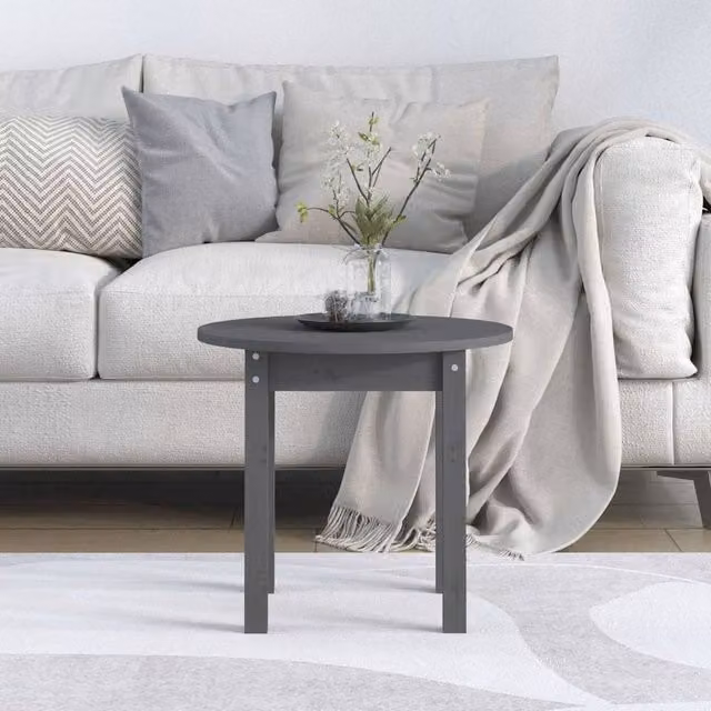 Berkfield Home Beautiful Round Solid Pine Coffee Table in Grey, Diameter: 45 cm, Height: 40 cm