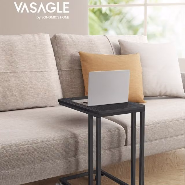 VASAGLE Industrial Style Rolling Side Table with Castors, Black