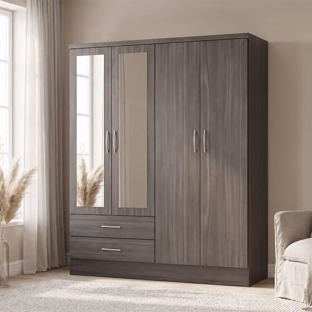 Seconique Nevada 4 Door 2 Drawer Mirrored Wardrobe in Black – 5