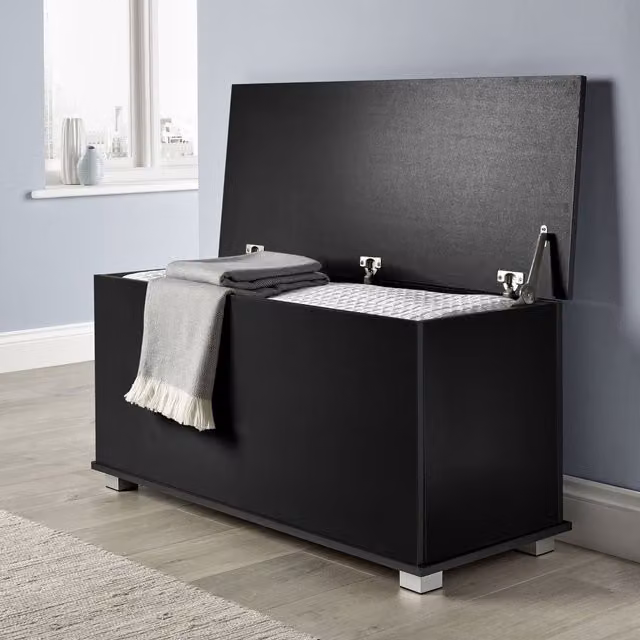 Home Source Malmo Modern Ottoman Storage Chest Unit in Black