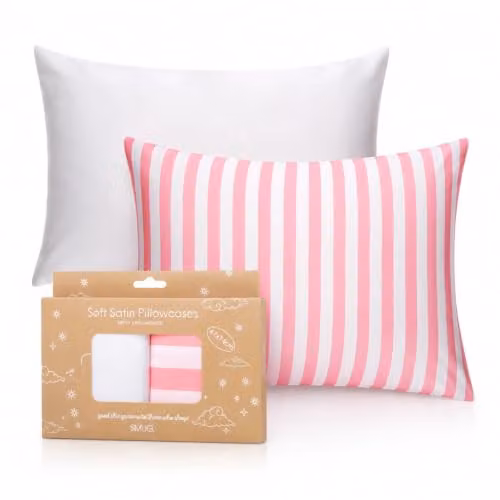 SMUG Mako Satin Pillowcase Set of 2 in Pink and Multicolour with Envelope Closure