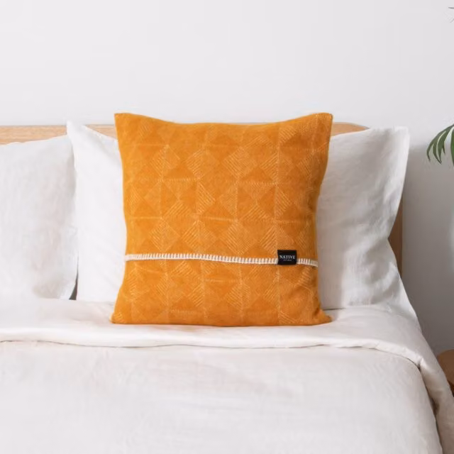 Native Natural Diamond Mustard Yellow Wool Cushion Cover, W/D/H: 45 x 45 x 45 cm
