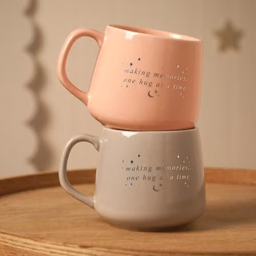Bambino Set of 2 Mummy and Daddy Stoneware Ceramic Mugs in Pink and Grey, 300ml Capacity – 3