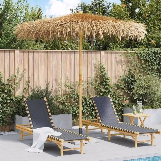Berkfield Home Durable Bamboo Parasol with Banana Leaf Roof, Brown, Diameter: 210 cm – 1