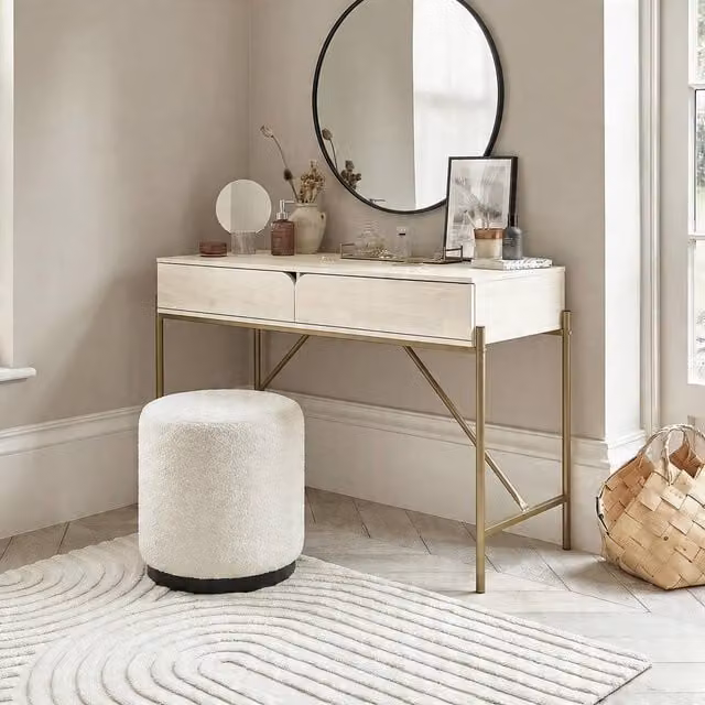 OHS Modern Curved Dressing Table with 2 Drawers in Light Stone