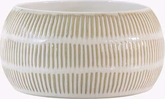 Perch & Parrow Small Round Striped Ceramic Tabletop Bowl in White