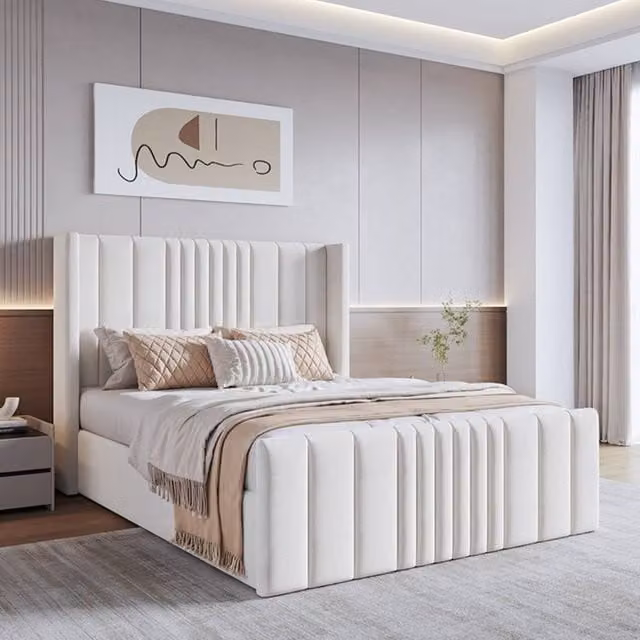 Modish Furnishing Mika Cream Velvet Upholstered Ottoman Storage Bed, W/D/H: 180 x 200 cm – 1