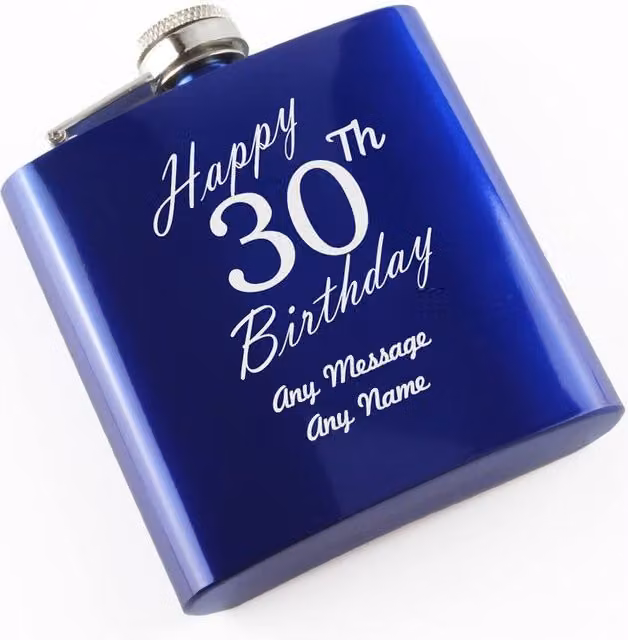 Uniqueful Personalised Engraved Blue Stainless Steel 6oz Hip Flask for Men