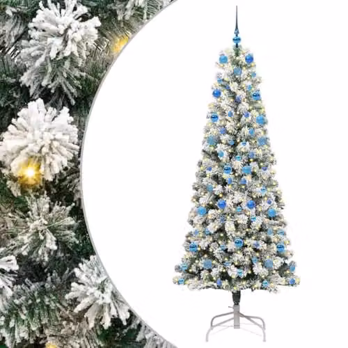 vidaXL Artificial Hinged Christmas Tree in Green and White, Height: 210 cm – 1