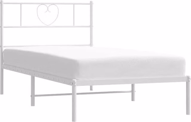 Berkfield Home Metal Bed Frame with Headboard, White, W/D/H: 100 x 200 cm