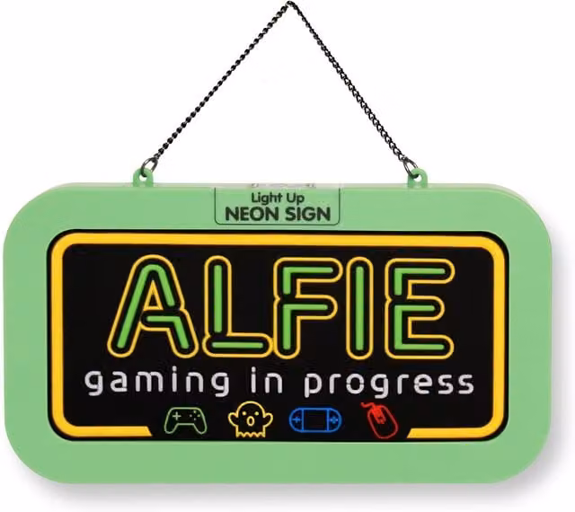 History & Heraldry Alfie Pre-personalised Light-Up Neon Bedroom Sign in Black and Multicolour