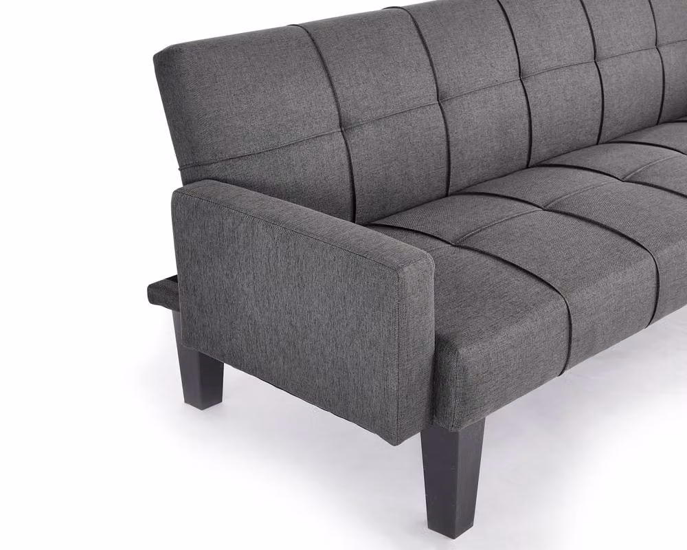 Home Detail Levine Fabric Sofa Bed with Tufted Detail and Square Armrests in Dark Grey – 2