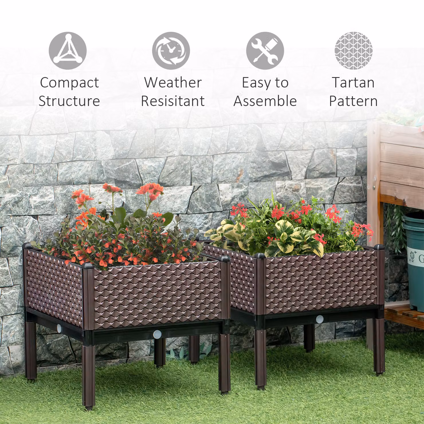 Outsunny Set of 2 Brown Self-Watering Garden Raised Beds and Elevated Planter Boxes, W/D/H: 50 x 50 x 46.5 cm – 7