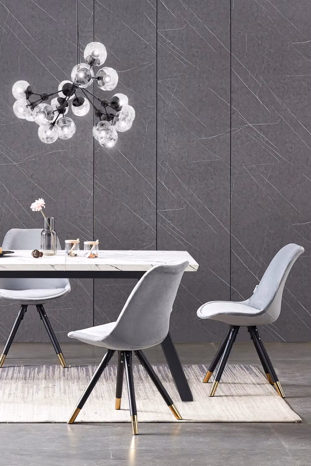 Life Interiors Sofia Ergonomic Modern Dining Chair Upholstered in Light Grey Velvet with Gold Metal Legs – 6