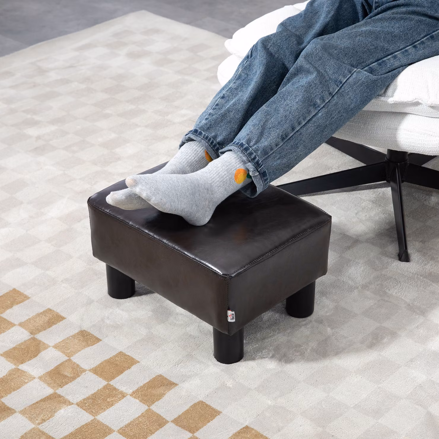 HOMCOM Black PU Leather Ottoman Cube Footstool, W: 45 cm, D: 45 cm, H: 45 cm – 6