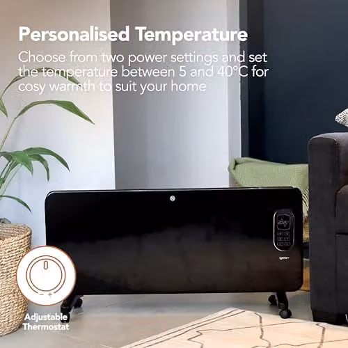 Igenix IG9520BLWIFI Smart Electric Panel Heater, 2000W, Black, with WiFi, App Control, Remote Control and 24hr Timer – 7