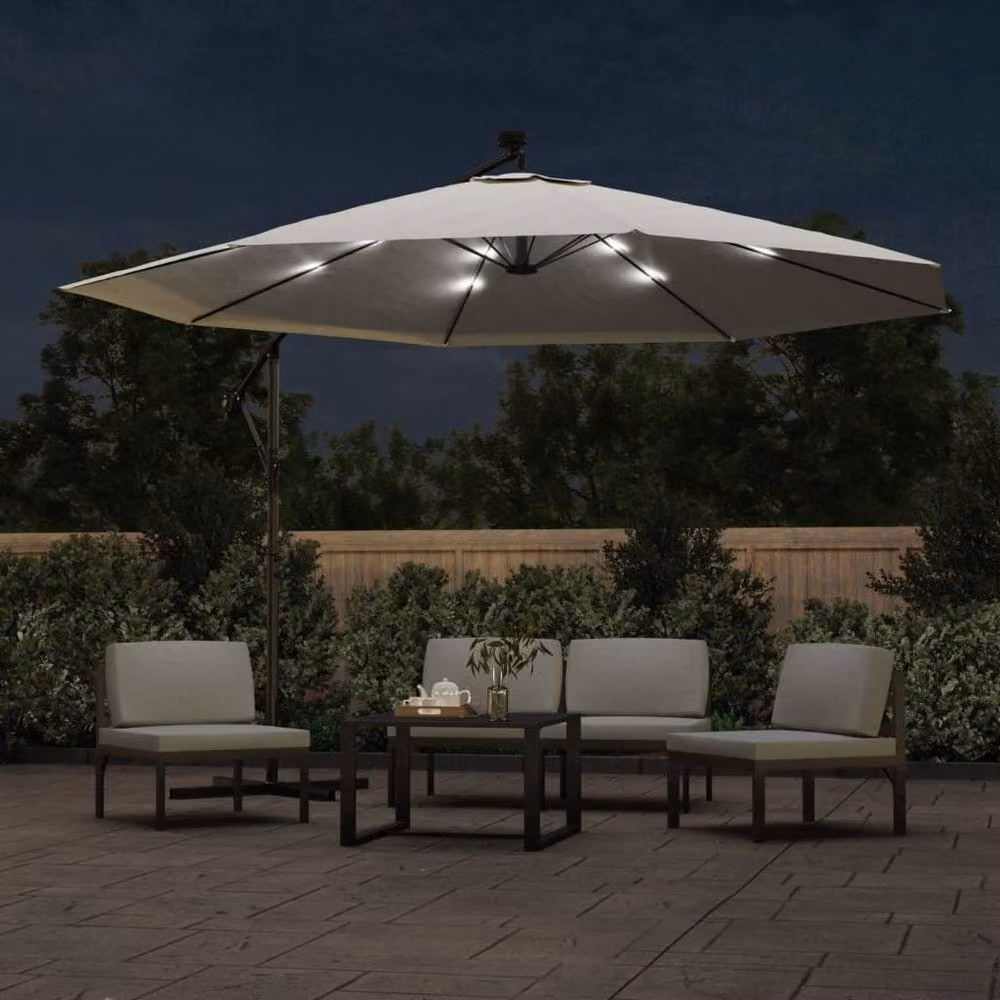 Berkfield Home Cantilever Garden Umbrella with LED Lights and Metal Pole, Beige Sand, 350 cm – 3