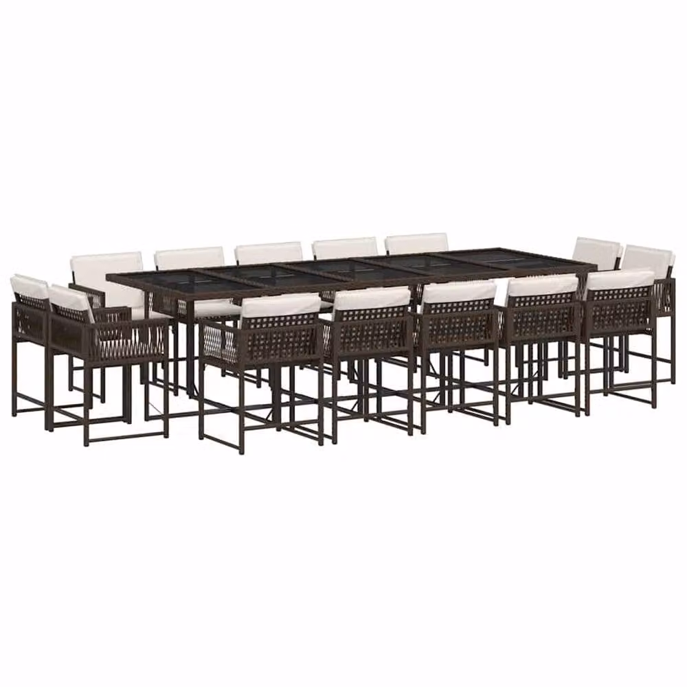Berkfield Home 15 Piece Brown Poly Rattan Garden Dining Set with Cushions and Glass Tabletop – 2