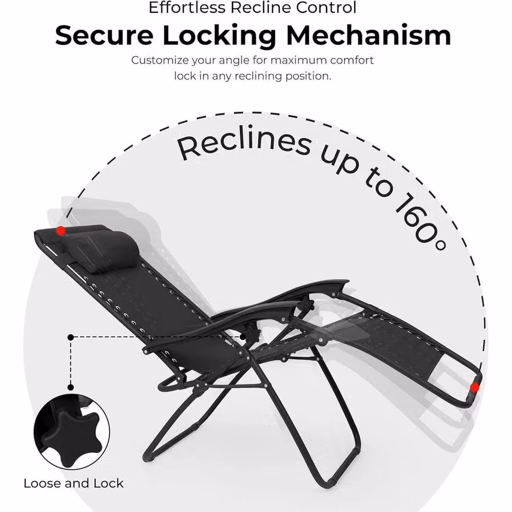 NESTLUNE Pair of Black Zero Gravity Chairs with Cup Holders and Adjustable Headrests – 3